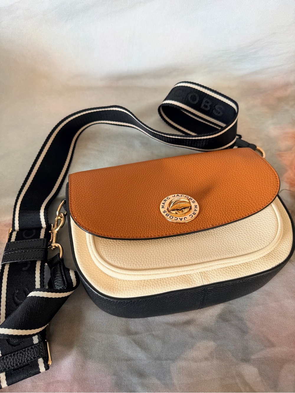 Marc Jacobs Tri-Color Leather Crossbody in Cognac, Cream & Black